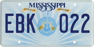 MS license plate EBK022