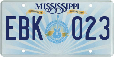 MS license plate EBK023