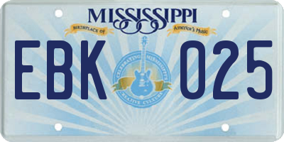 MS license plate EBK025