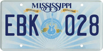 MS license plate EBK028