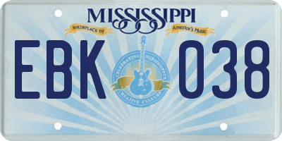 MS license plate EBK038