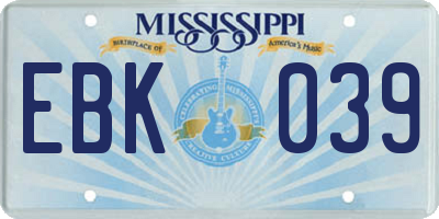 MS license plate EBK039