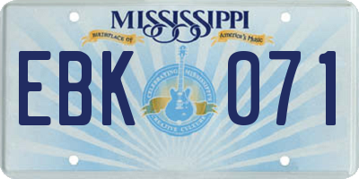 MS license plate EBK071