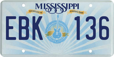 MS license plate EBK136