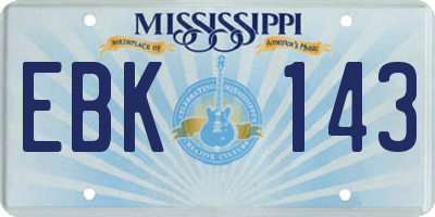MS license plate EBK143