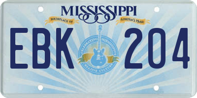 MS license plate EBK204