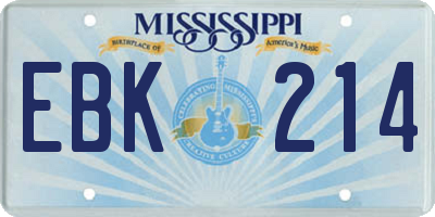MS license plate EBK214