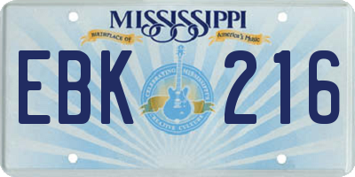 MS license plate EBK216