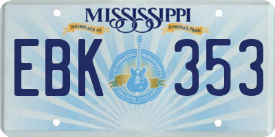 MS license plate EBK353