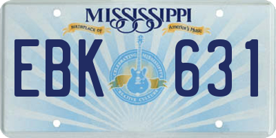 MS license plate EBK631
