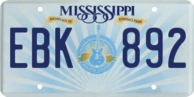 MS license plate EBK892