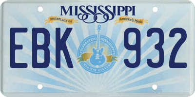 MS license plate EBK932