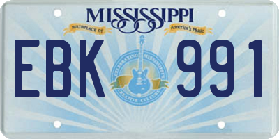 MS license plate EBK991