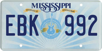 MS license plate EBK992