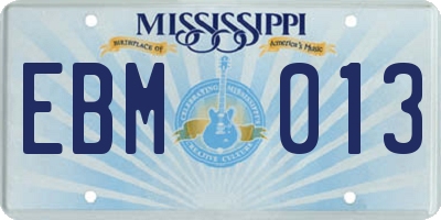 MS license plate EBM013