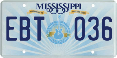 MS license plate EBT036