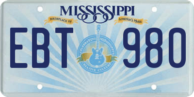 MS license plate EBT980