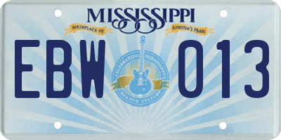 MS license plate EBW013