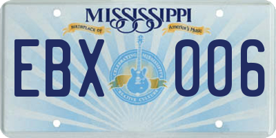 MS license plate EBX006