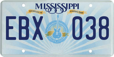 MS license plate EBX038