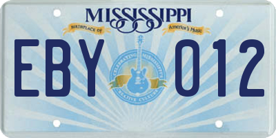 MS license plate EBY012