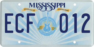MS license plate ECF012
