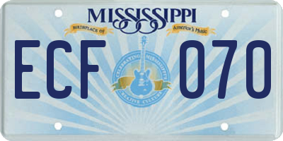 MS license plate ECF070