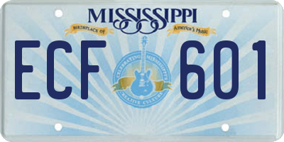MS license plate ECF601