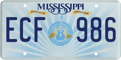 MS license plate ECF986