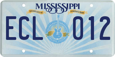 MS license plate ECL012