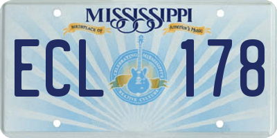 MS license plate ECL178
