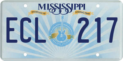 MS license plate ECL217