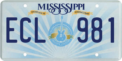 MS license plate ECL981