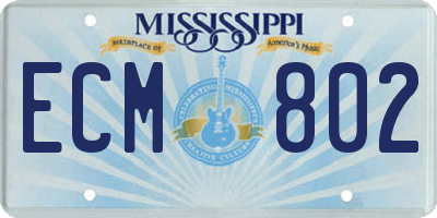 MS license plate ECM802