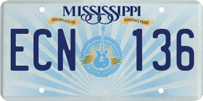 MS license plate ECN136