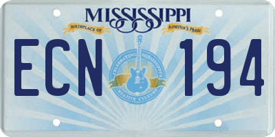 MS license plate ECN194