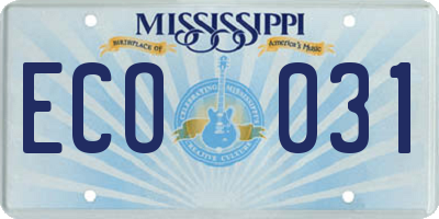 MS license plate ECO031