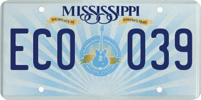 MS license plate ECO039
