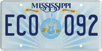 MS license plate ECO092