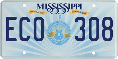 MS license plate ECO308