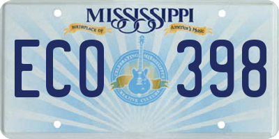 MS license plate ECO398
