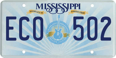 MS license plate ECO502