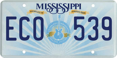 MS license plate ECO539