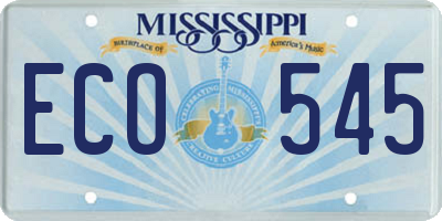 MS license plate ECO545