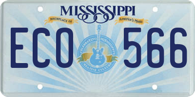 MS license plate ECO566
