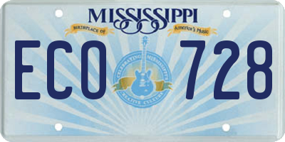 MS license plate ECO728