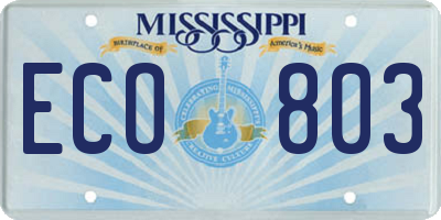 MS license plate ECO803