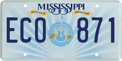 MS license plate ECO871