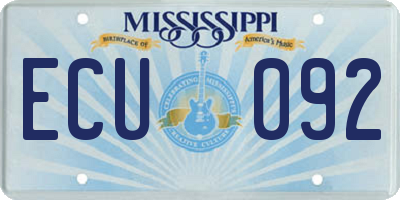 MS license plate ECU092