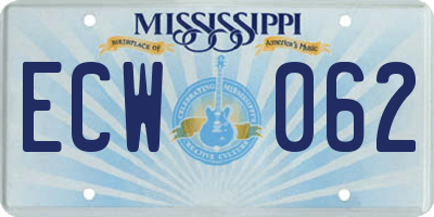 MS license plate ECW062